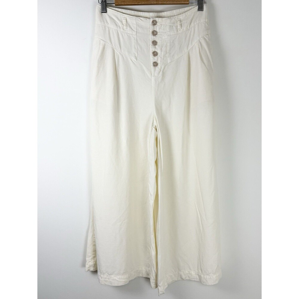 Anthropologie Linen Cropped Wide Leg Pants (Sz XS/S) Off White Casual Work
